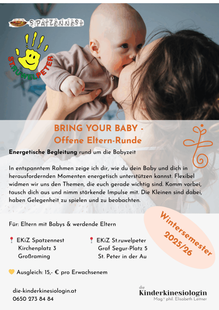 Kraftwege: Kinesiologie im Freien - Gruppenbalance für Erwachsene Gemeinschaftsflyer Bring your Baby 2025/26